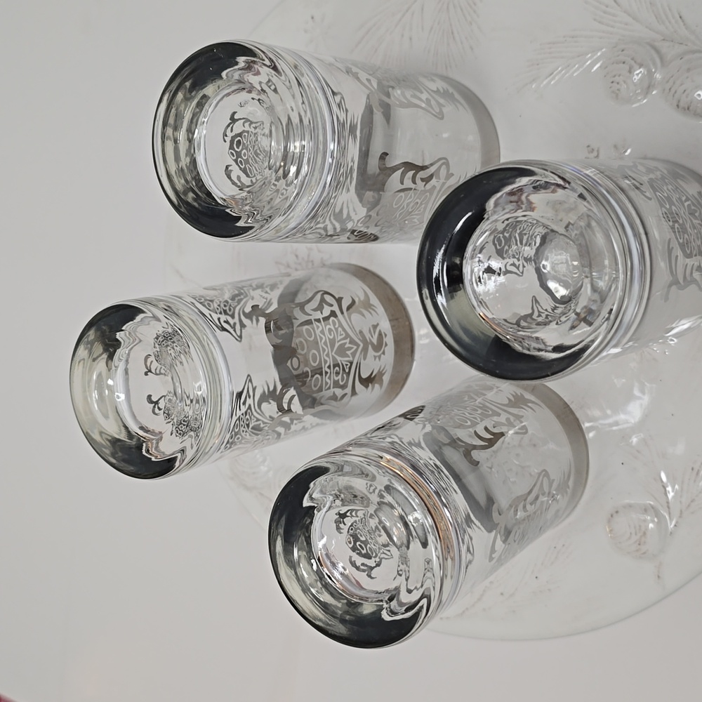 Vintage MCM Set Of 4 Kimiko Silver Knight Shield Highball Glasses Barware - Picture 9 of 16